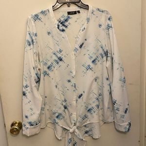 Teal & white Semi Sheer Blouse